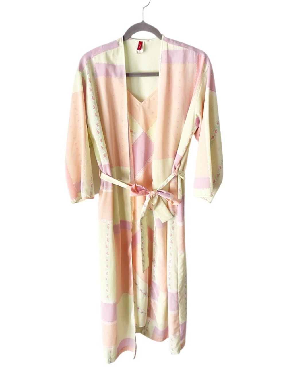 Vintage Josie Natori‎ Pastel Patchwork Soft Girl Nightgown Robe Set Size XS